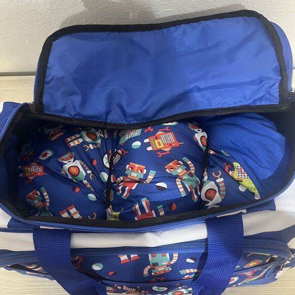 Kids Robot Sleeping Bag & Duffel Set Blue Boys Travel Nap Mat Sleepover Bundle - Picture 9 of 9